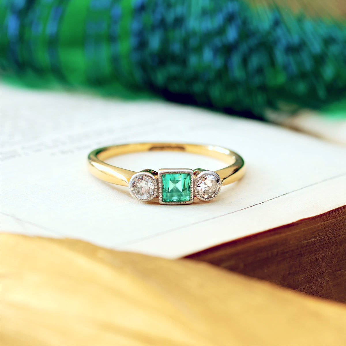 Vintage Emerald & Diamond Trilogy Engagement Ring