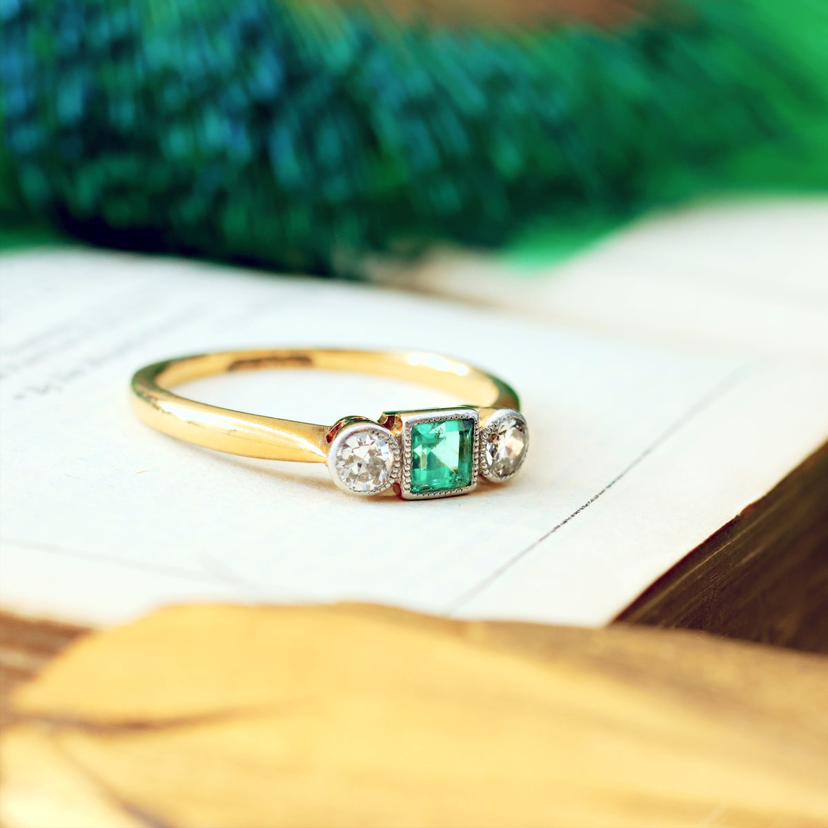 Vintage Emerald & Diamond Trilogy Engagement Ring