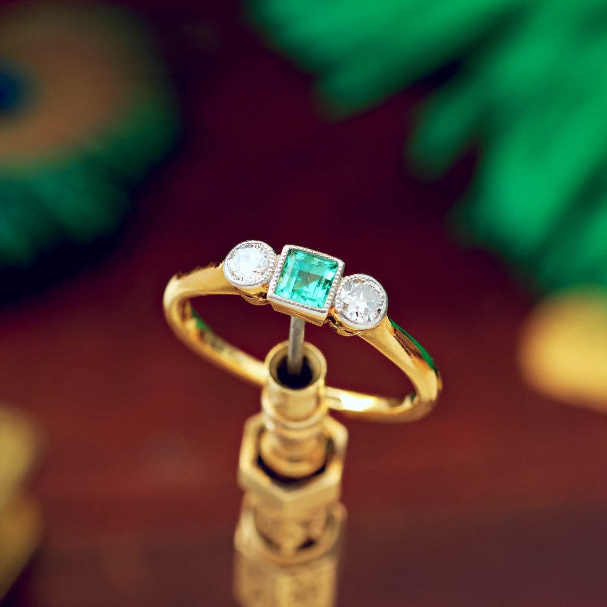 Vintage Emerald & Diamond Trilogy Engagement Ring