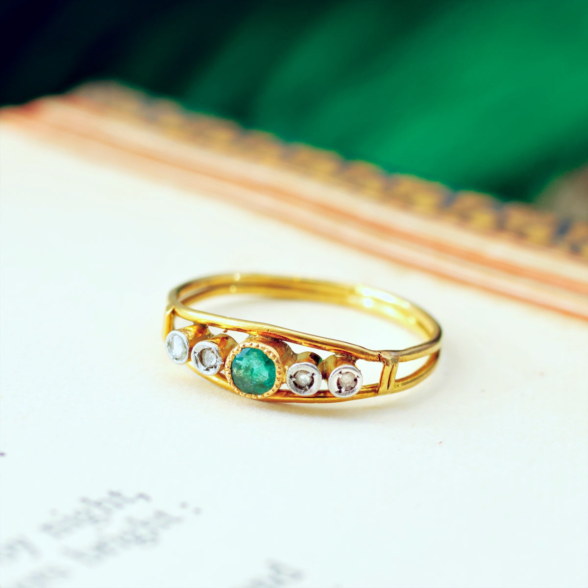 Antique Treat! Continental Emerald & Diamond Ring