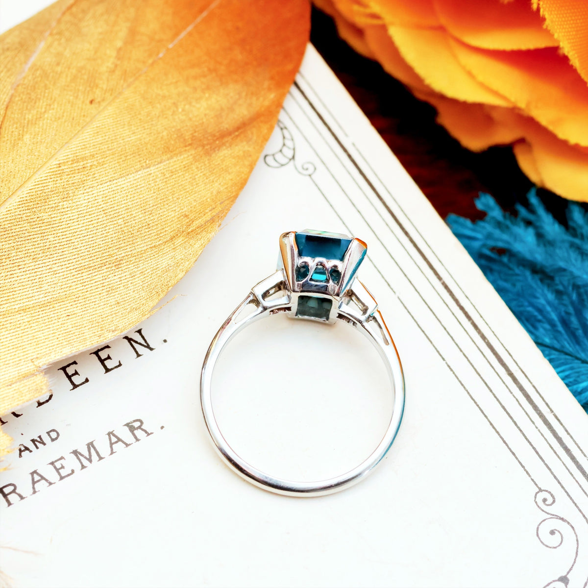 Vintage Blue Zircon & Diamond Platinum Ring