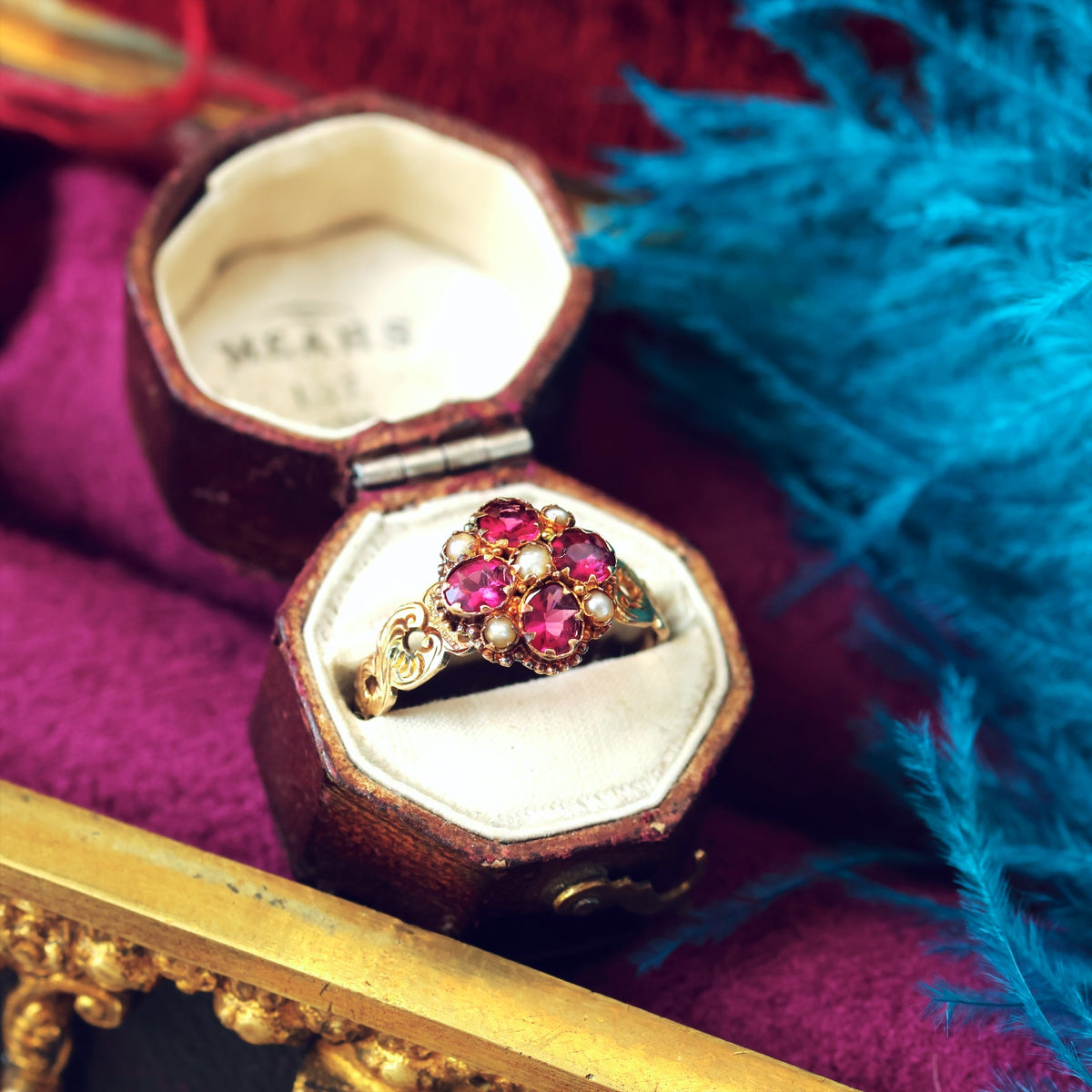 Romantic Date 1880 Pink Paste & Seed Pearl Ring