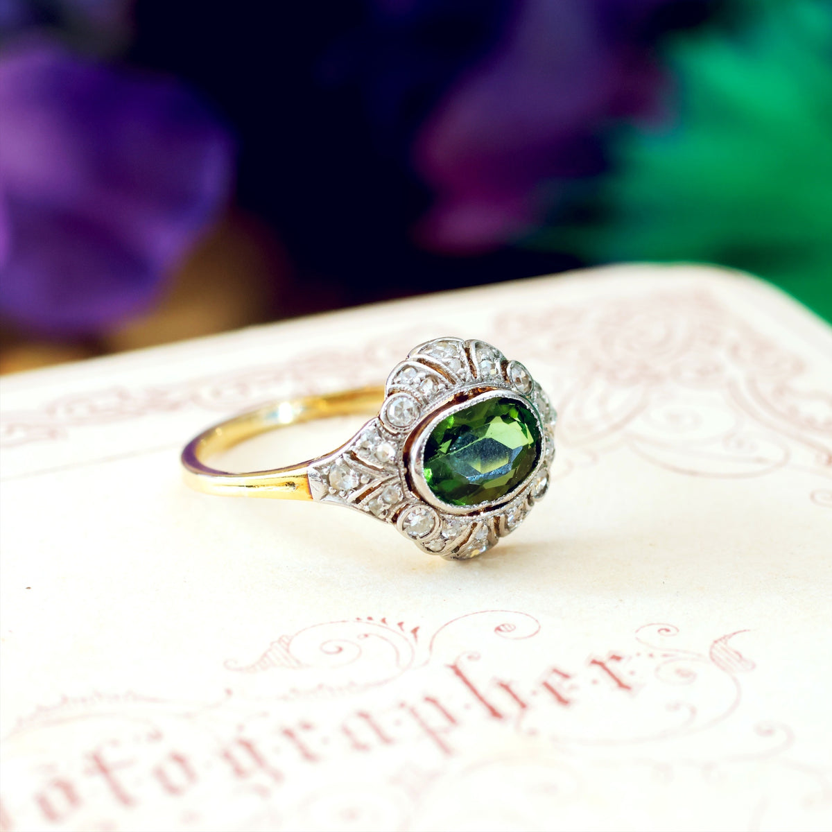 Fine Vintage Green Tourmaline & Diamond Ring