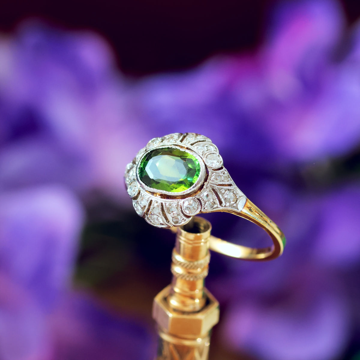 Fine Vintage Green Tourmaline & Diamond Ring