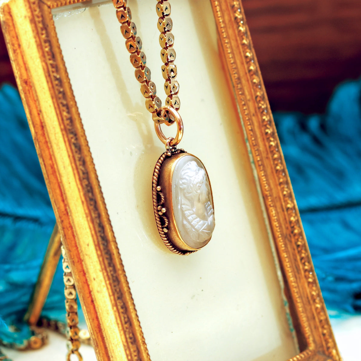 Etruscan Revival Moonstone Goddess Cameo Pendant