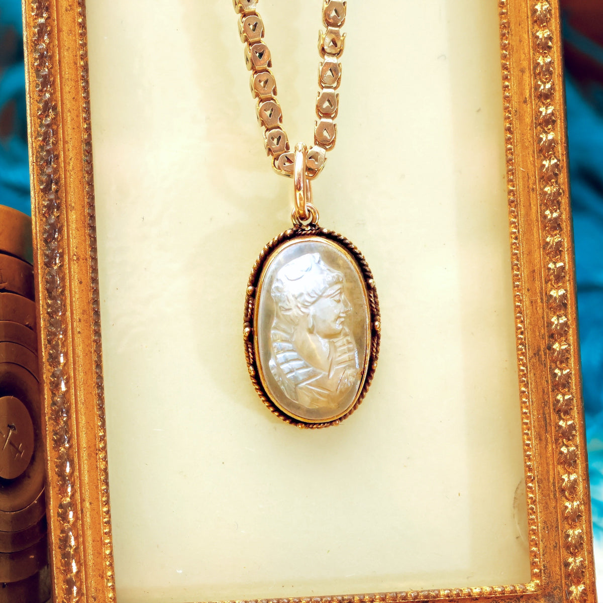 Etruscan Revival Moonstone Goddess Cameo Pendant