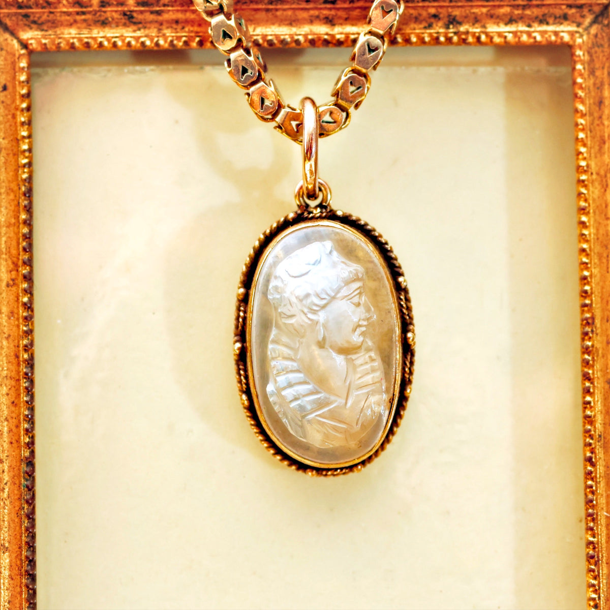 Etruscan Revival Moonstone Goddess Cameo Pendant