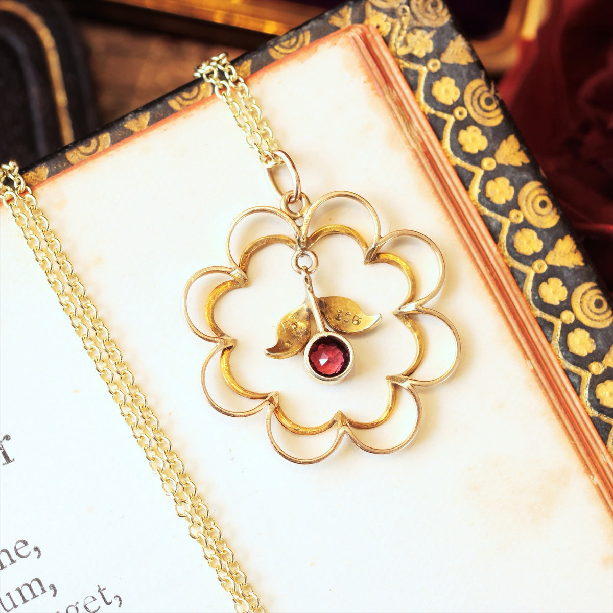 Antique Edwardian Pink Garnet & Gold Pendant