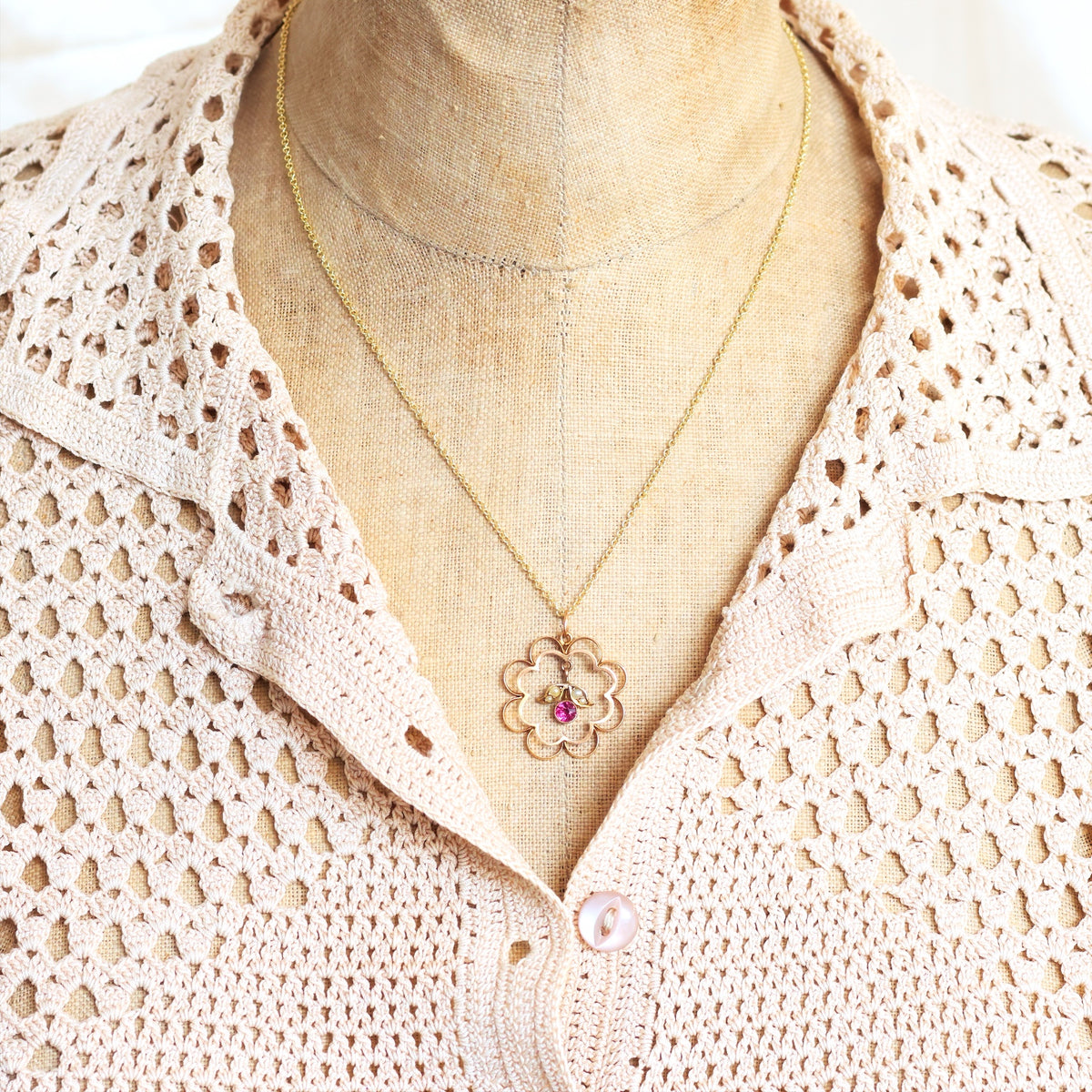 Antique Edwardian Pink Garnet & Gold Pendant