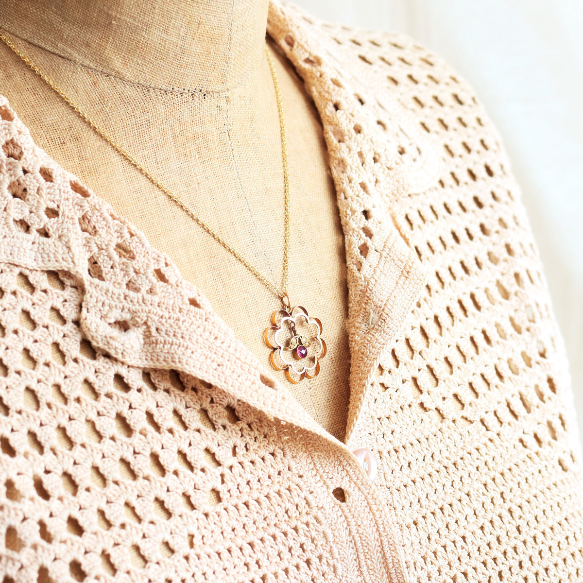 Antique Edwardian Pink Garnet & Gold Pendant