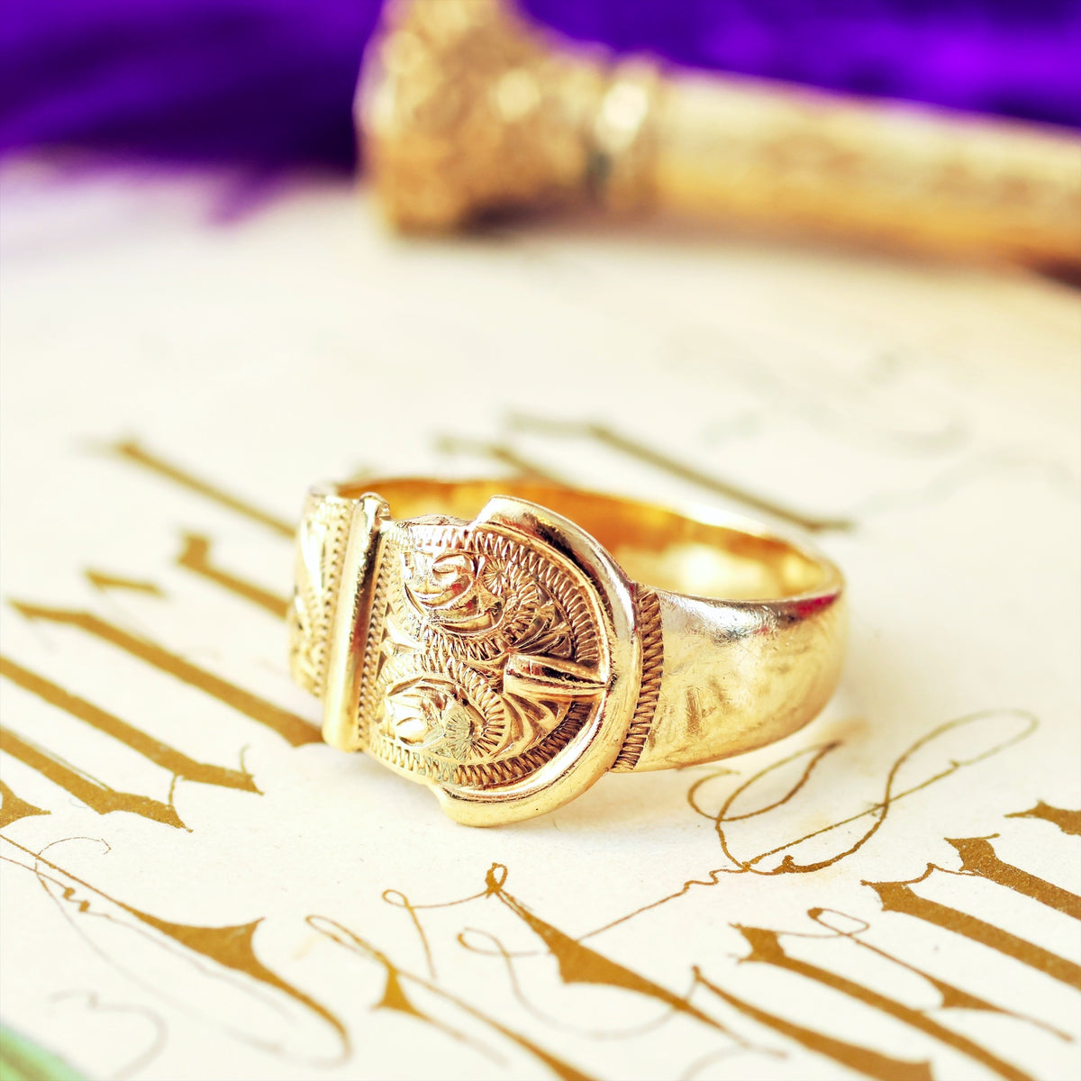 Vintage Hand Engraved Date 1966 9ct Gold Buckle Ring