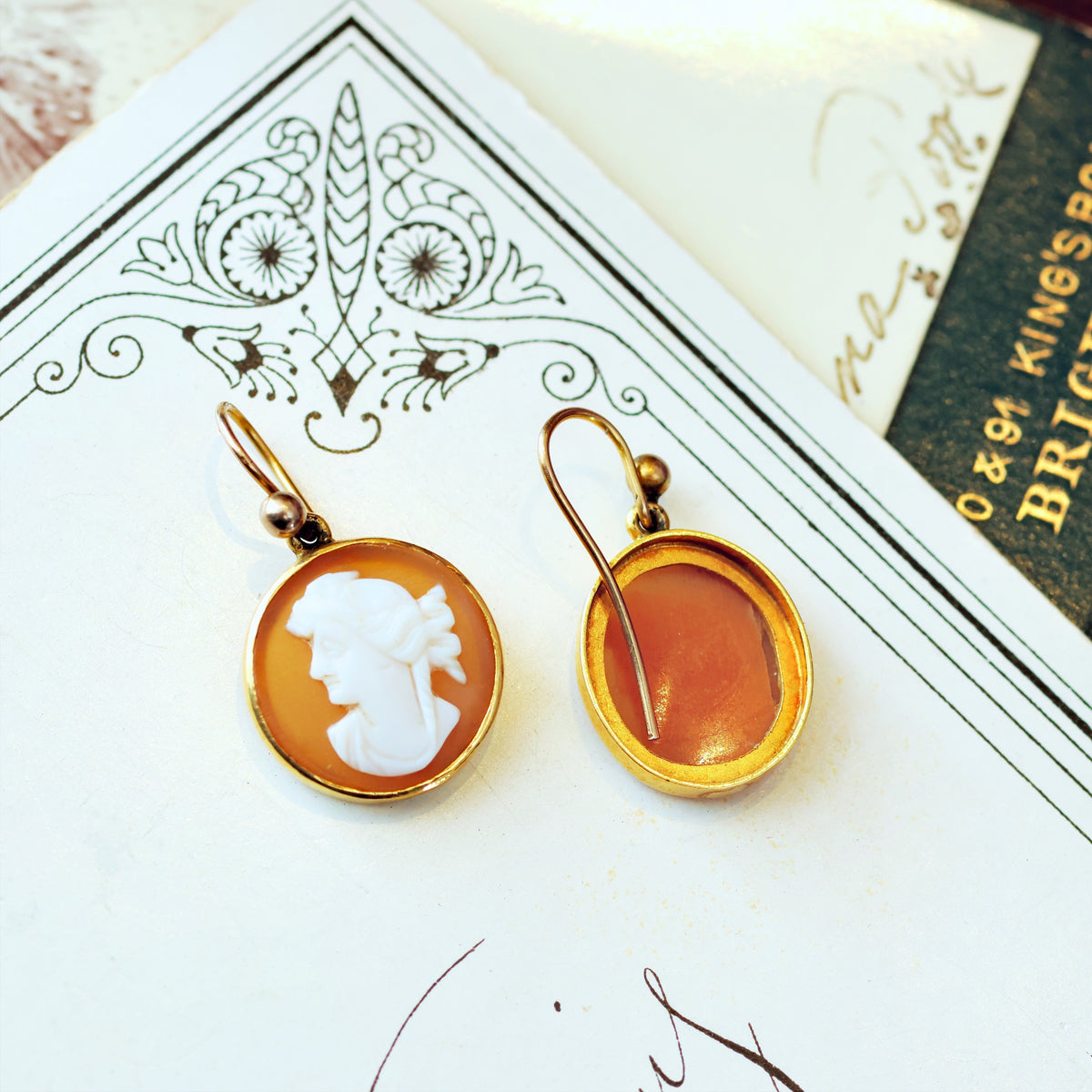 Antique Classical Inspiration Shell Cameo Earrings