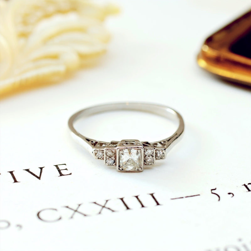 Fine Vintage Asscher Cut Diamond Engagement Ring