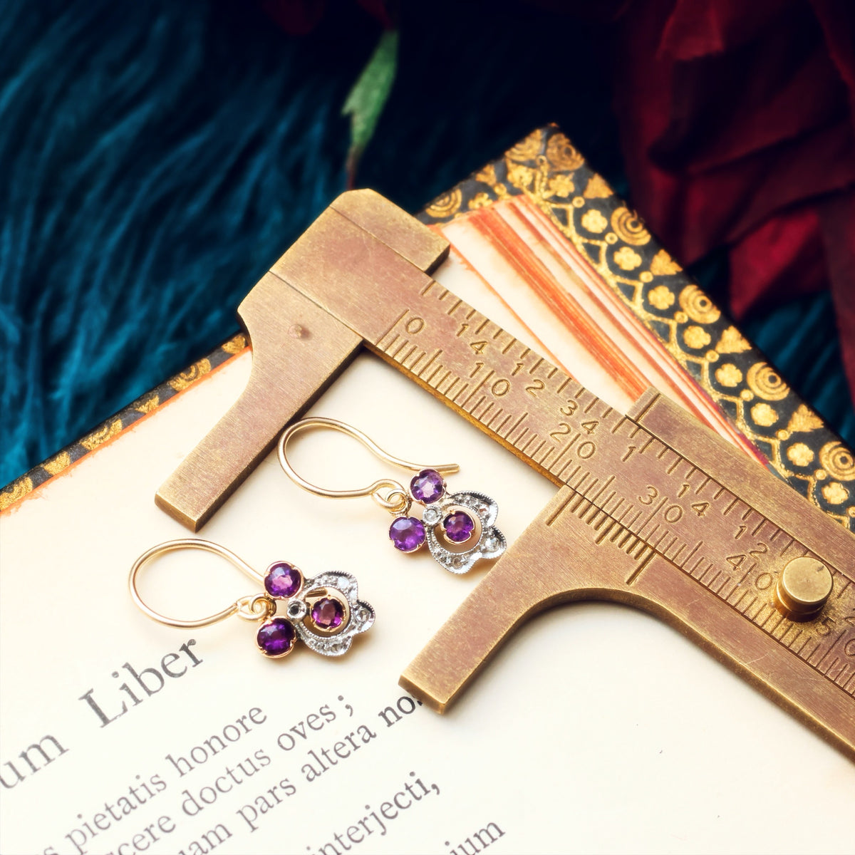 Pretty Antique Amethyst & Diamond Pansy Earrings