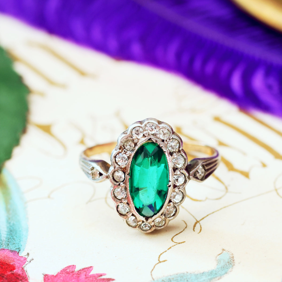 Antique Green Paste Cluster Silver Ring