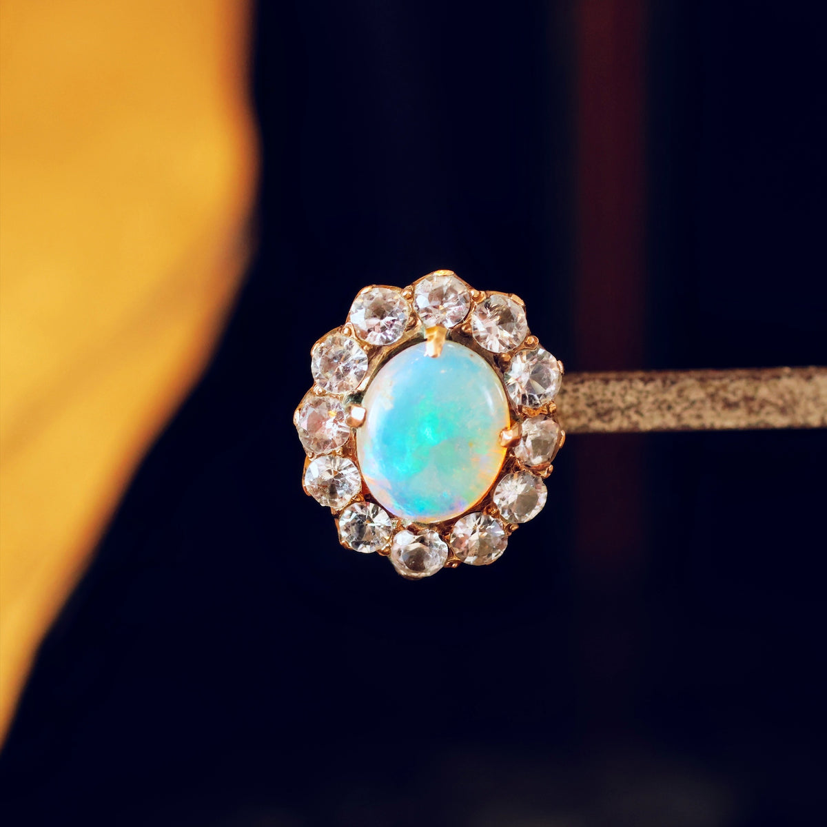 Vintage Opal & White Zircon Stud Earrings