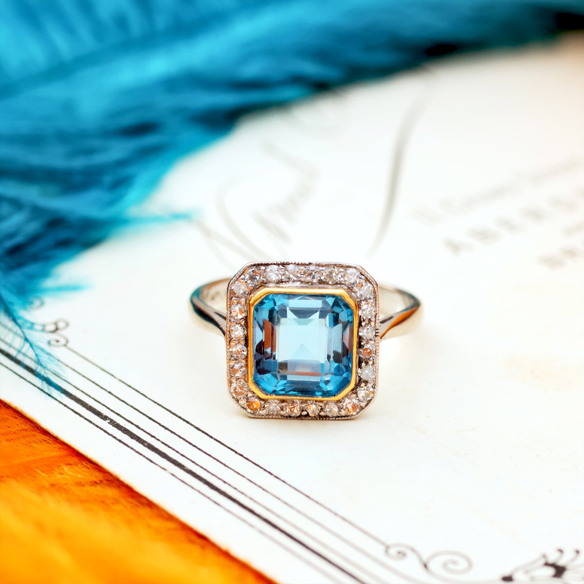 Sensational Vintage Art Deco Blue Topaz & Diamond Ring