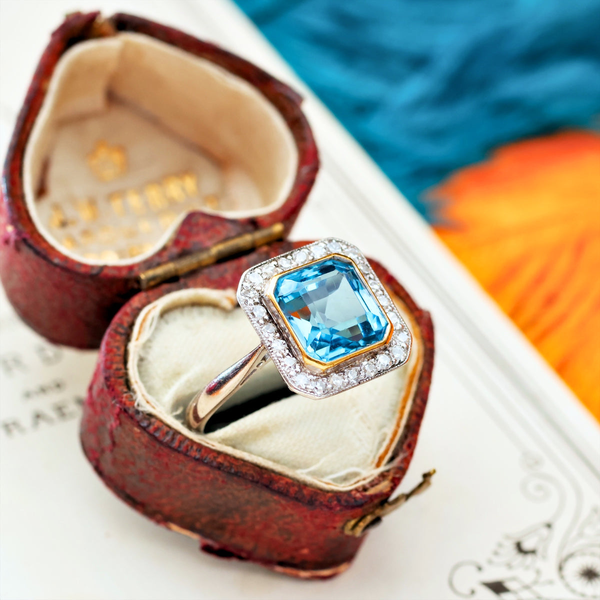 Sensational Vintage Art Deco Blue Topaz & Diamond Ring