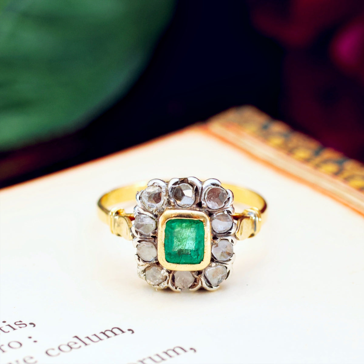 Vintage Emerald & Rose Cut Diamond Cluster Ring