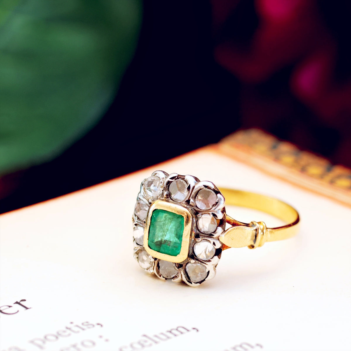 Vintage Emerald & Rose Cut Diamond Cluster Ring