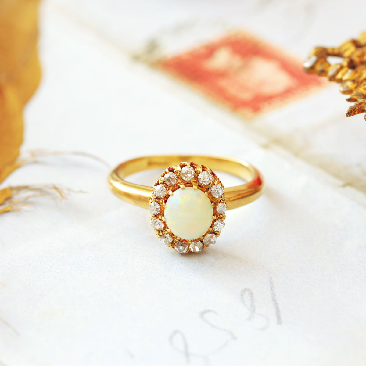 Antique Victorian Rainbow Opal & Diamond Ring