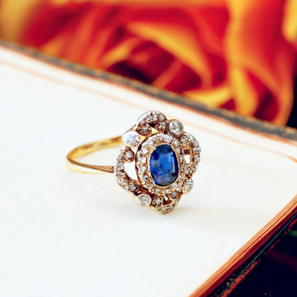 Fanciful Antique Sapphire & Diamond Cluster Ring