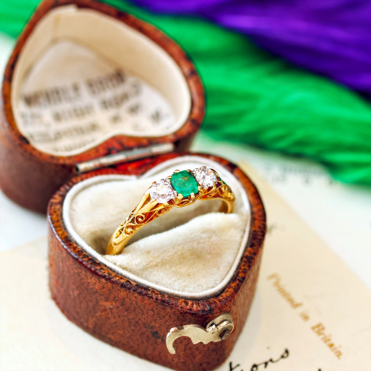 Antique Victorian Emerald & Diamond Trilogy Engagement Ring