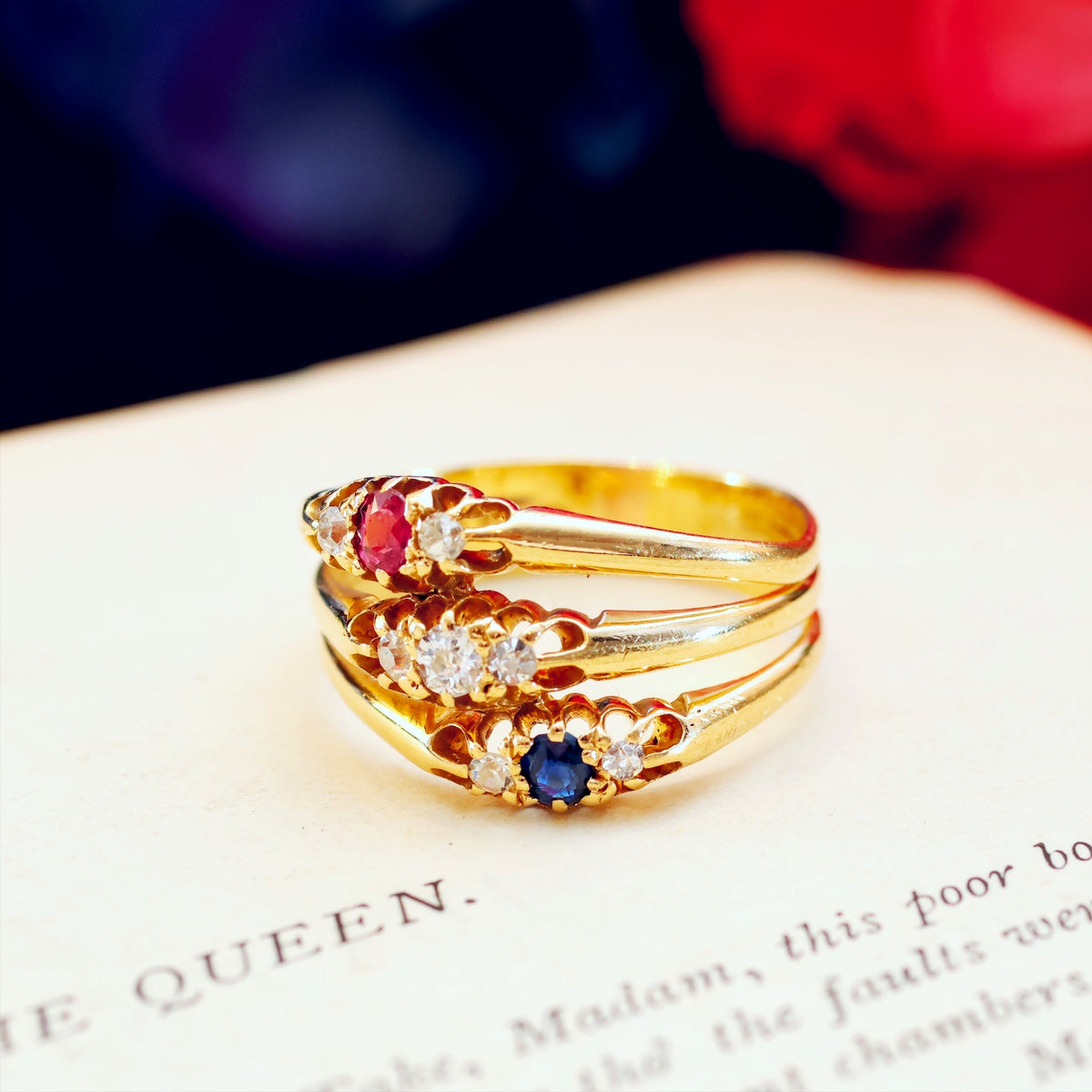 Date 1898 Tricolour Jubilee Diamond, Sapphire & Ruby Ring