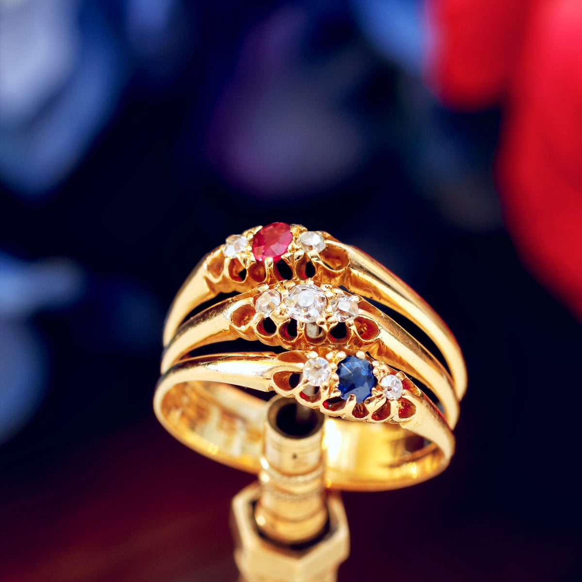 Date 1898 Tricolour Jubilee Diamond, Sapphire & Ruby Ring