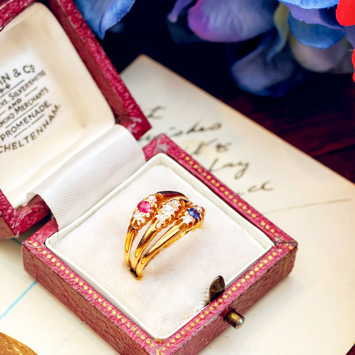 Date 1898 Tricolour Jubilee Diamond, Sapphire & Ruby Ring