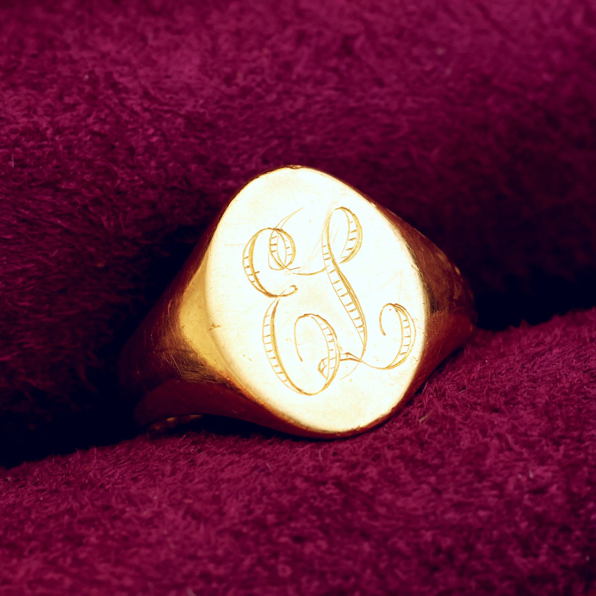 Antique 18ct Gold Hand Engraved 'EL' Signet Ring