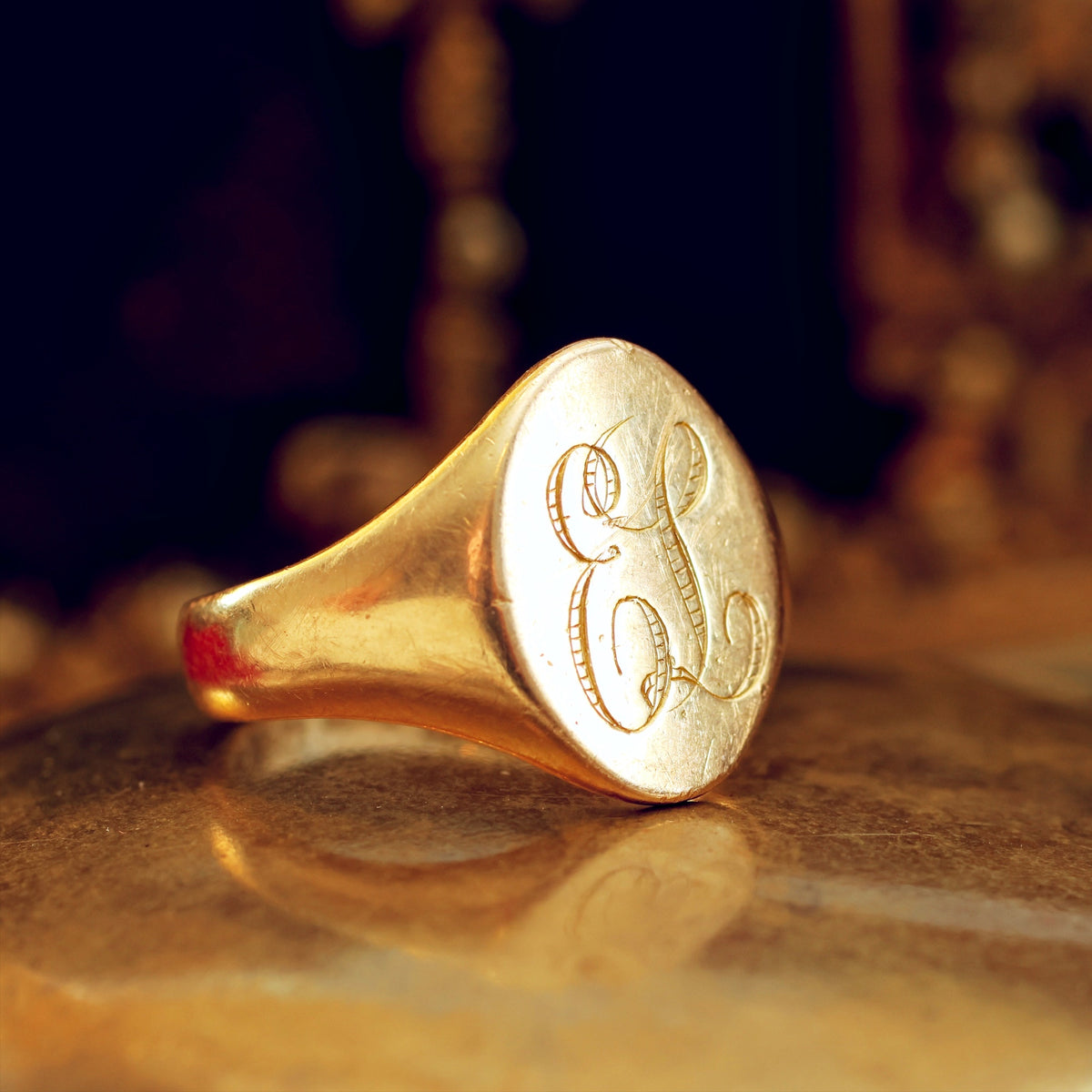 Antique 18ct Gold Hand Engraved 'EL' Signet Ring