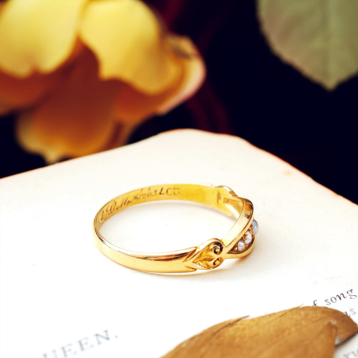 Poignant Antique Date 1905 Pearl & Diamond Ring