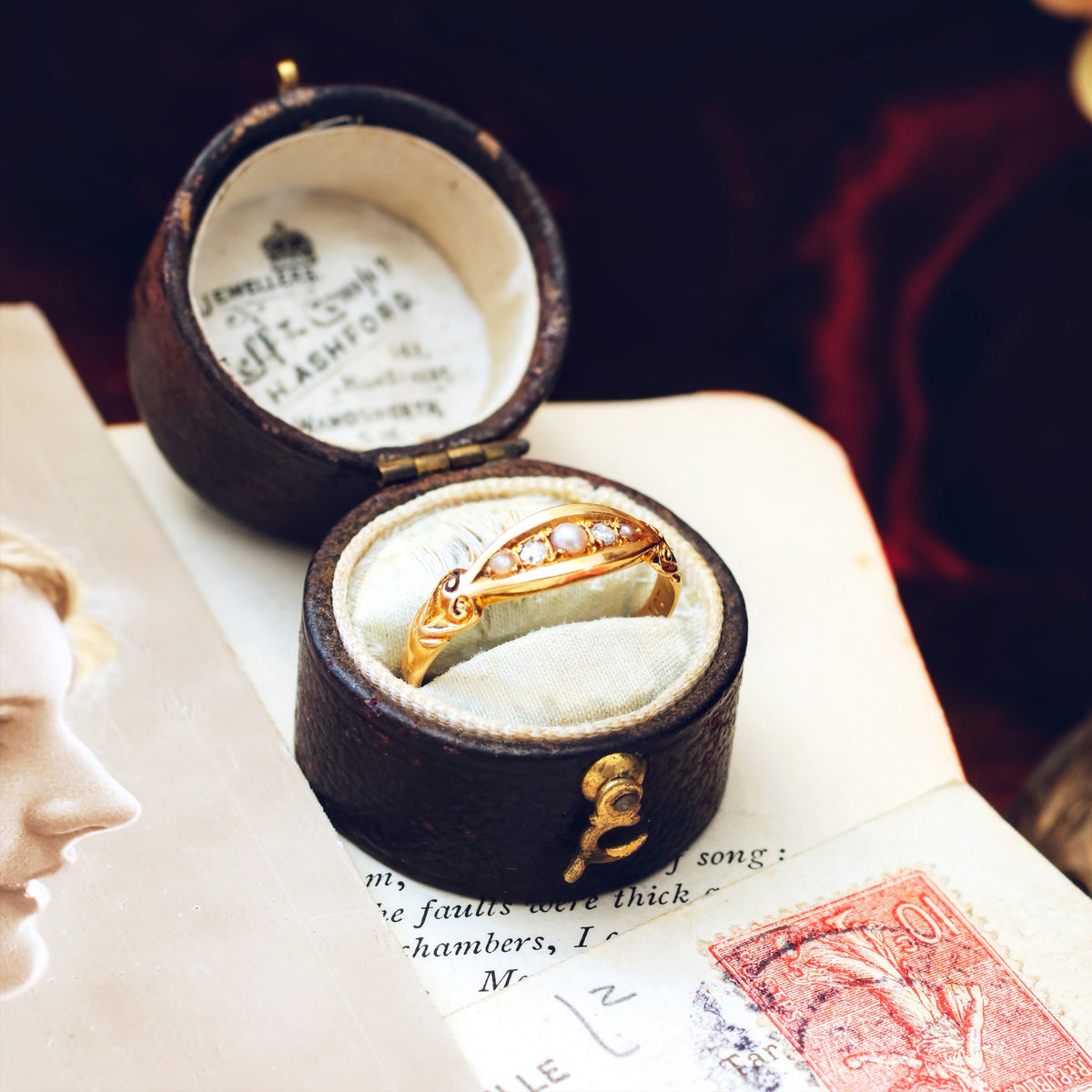 Poignant Antique Date 1905 Pearl & Diamond Ring