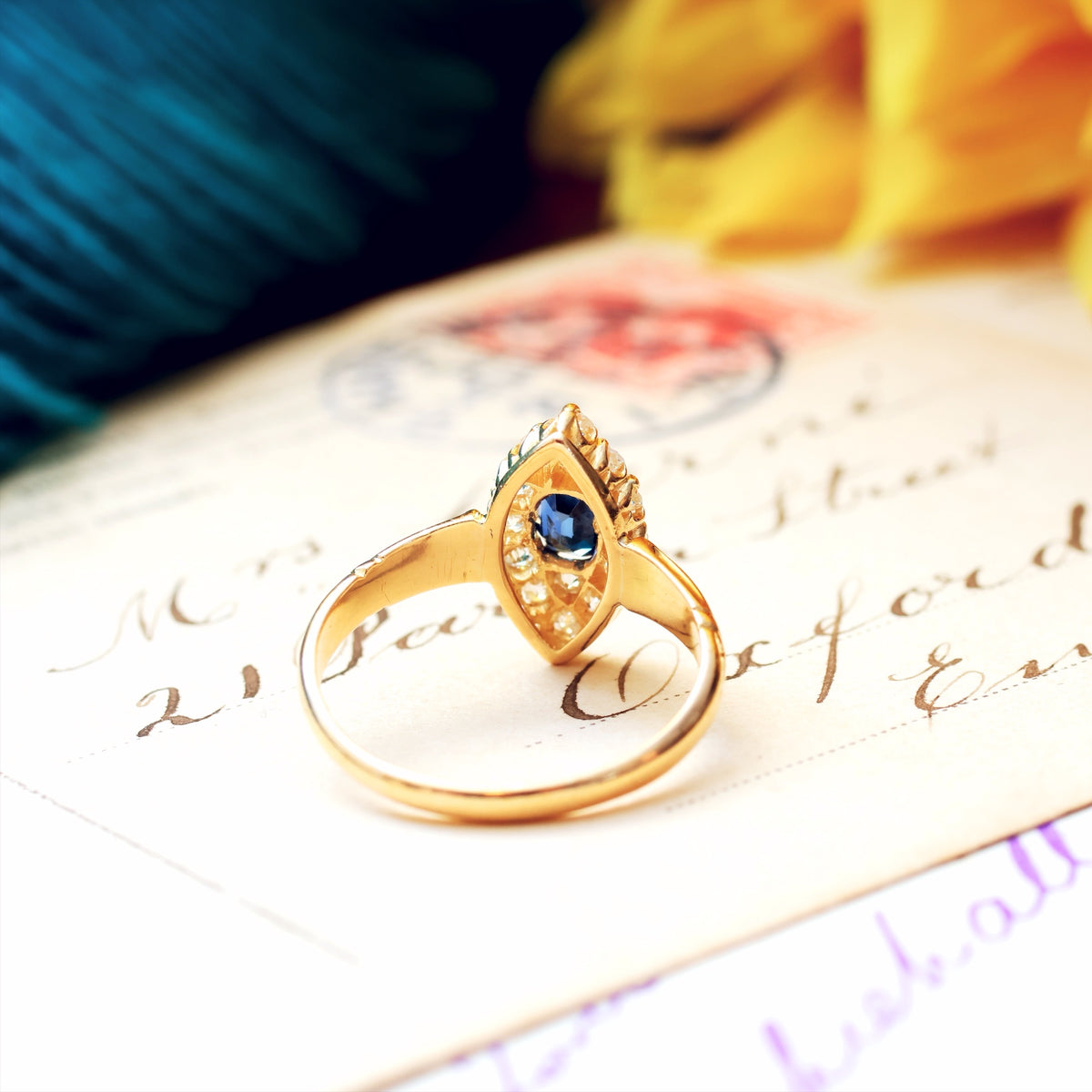 Antique Victorian Sapphire & Diamond Navette Ring