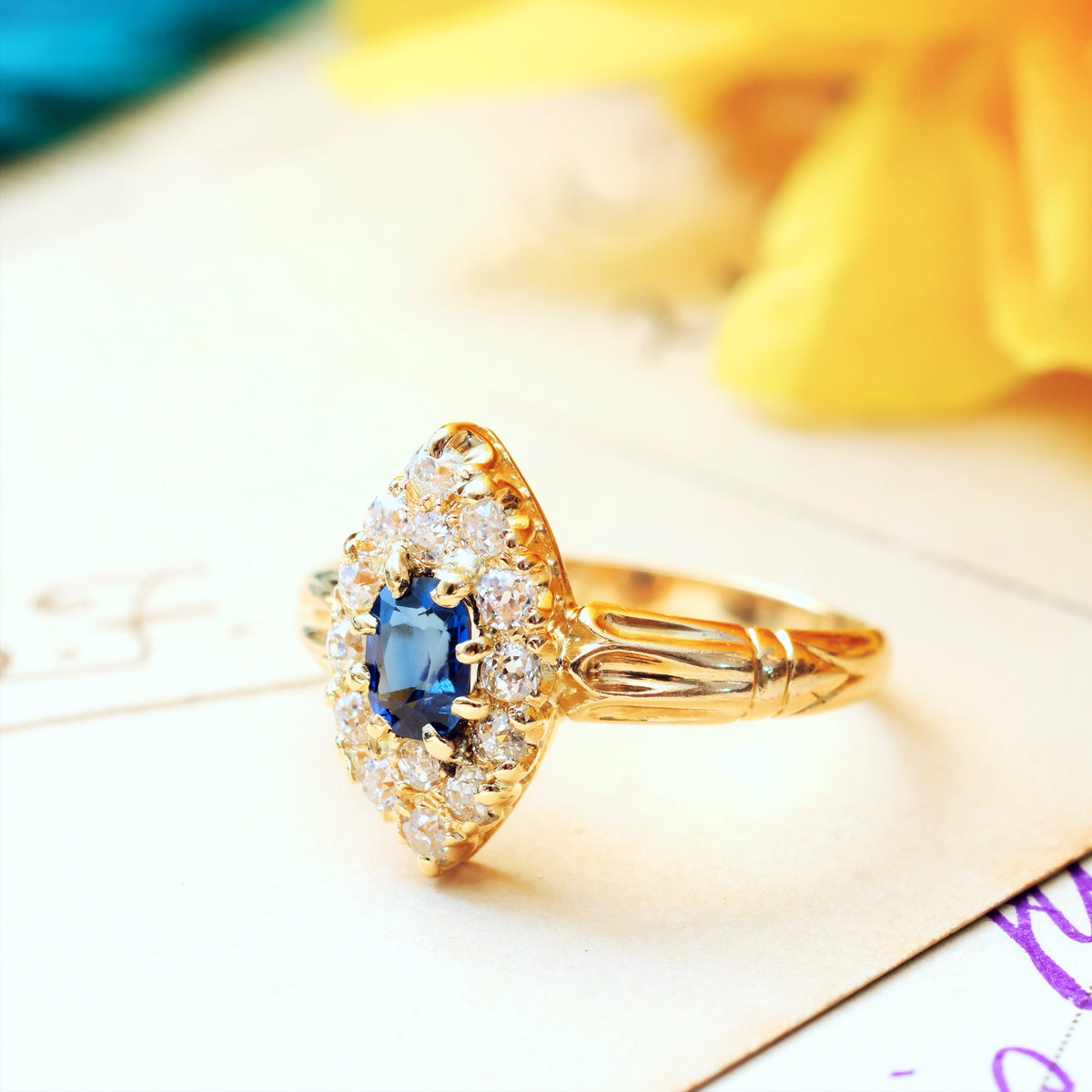 Antique Victorian Sapphire & Diamond Navette Ring