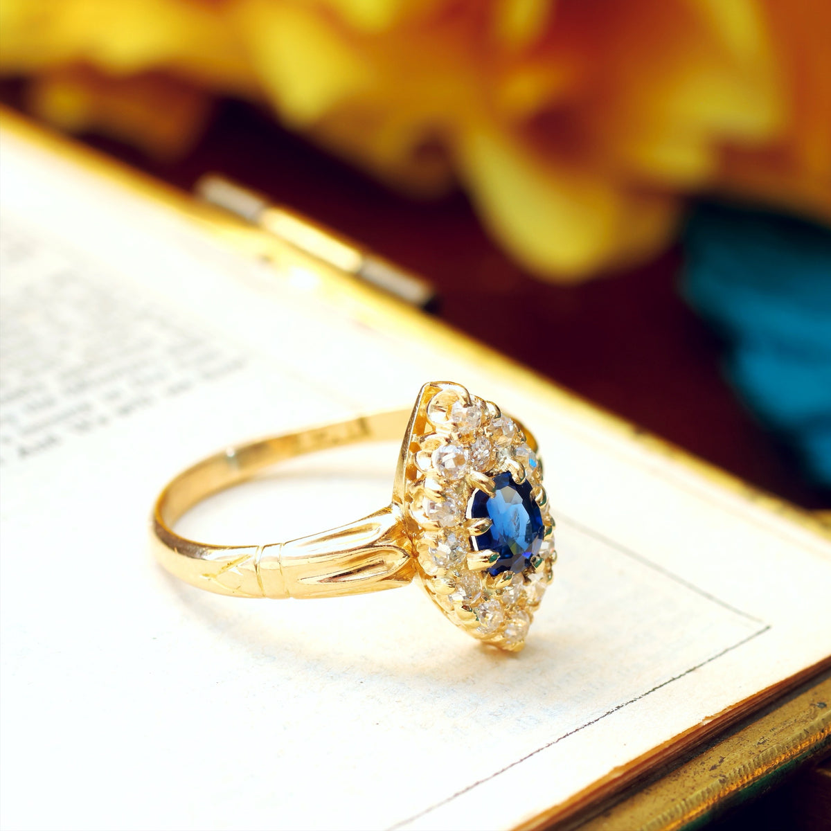 Antique Victorian Sapphire & Diamond Navette Ring