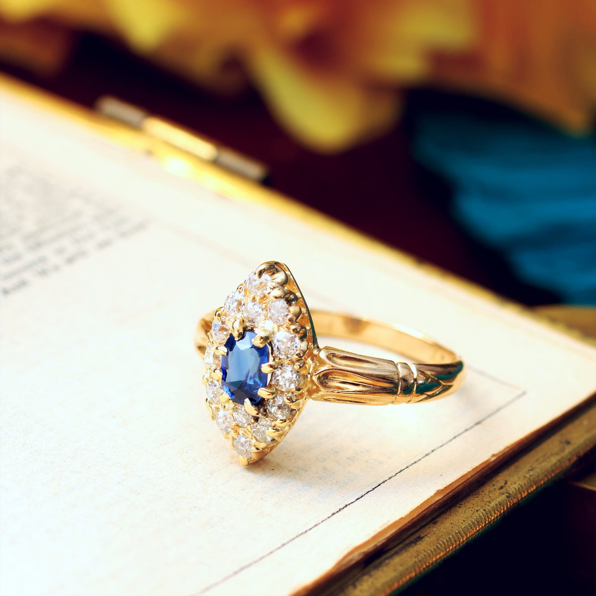 Antique Victorian Sapphire & Diamond Navette Ring