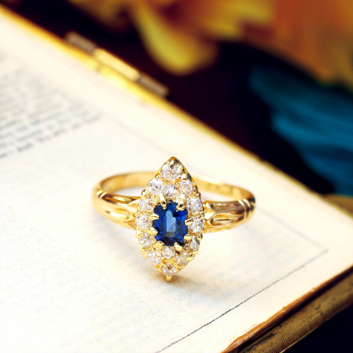 Antique Victorian Sapphire & Diamond Navette Ring