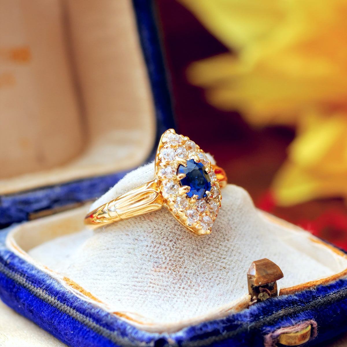 Antique Victorian Sapphire & Diamond Navette Ring