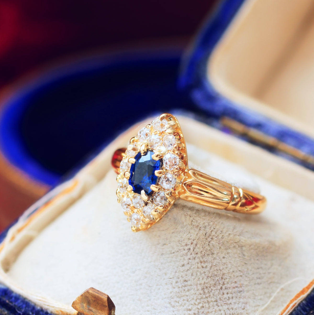 Antique Victorian Sapphire & Diamond Navette Ring