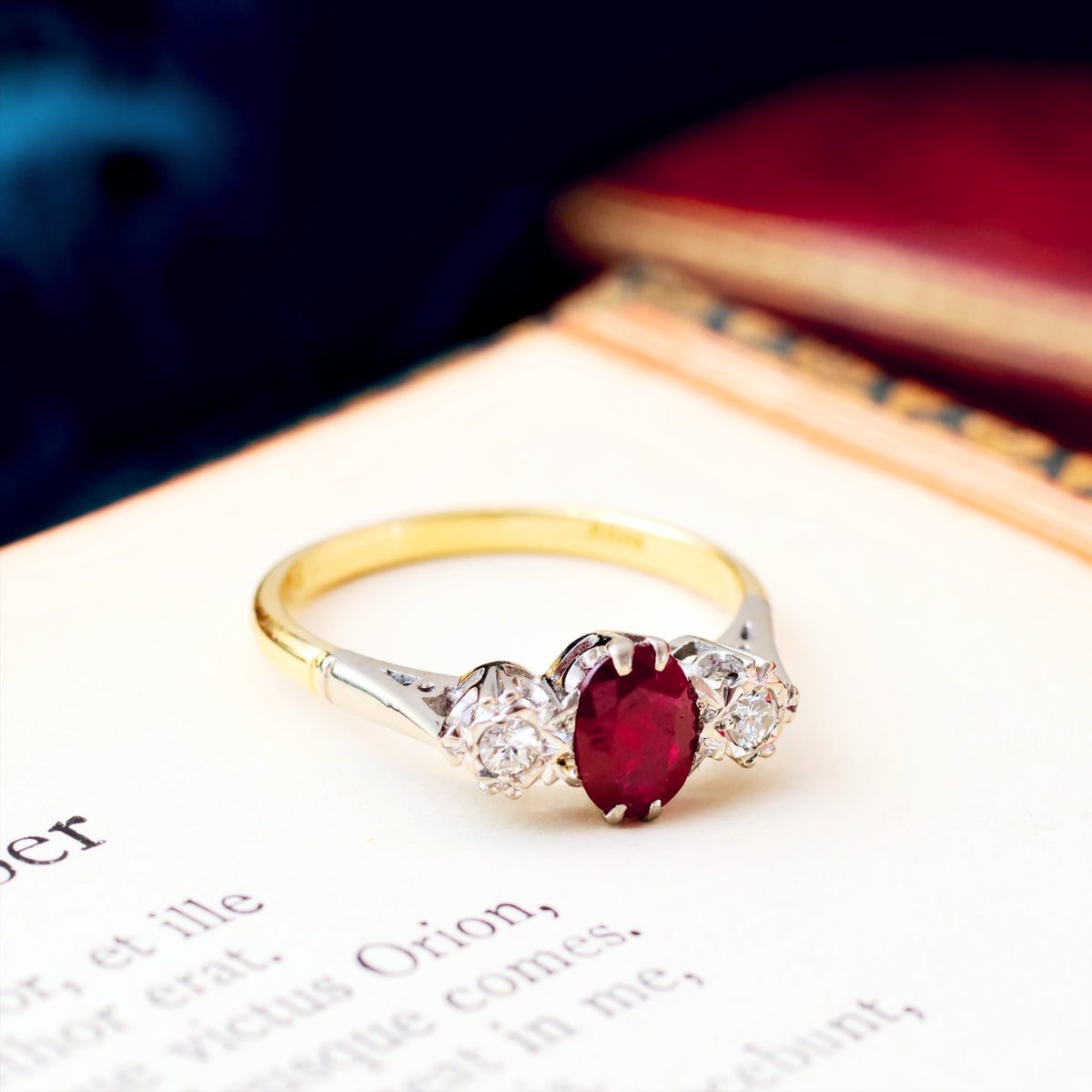 Vintage Ruby & Diamond Trilogy Engagement Ring