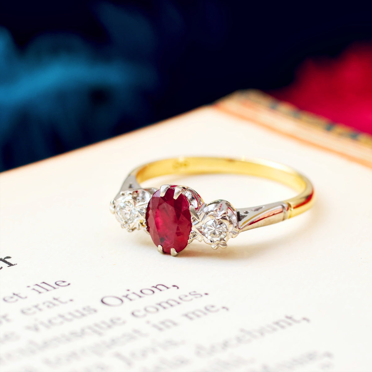 Vintage Ruby & Diamond Trilogy Engagement Ring