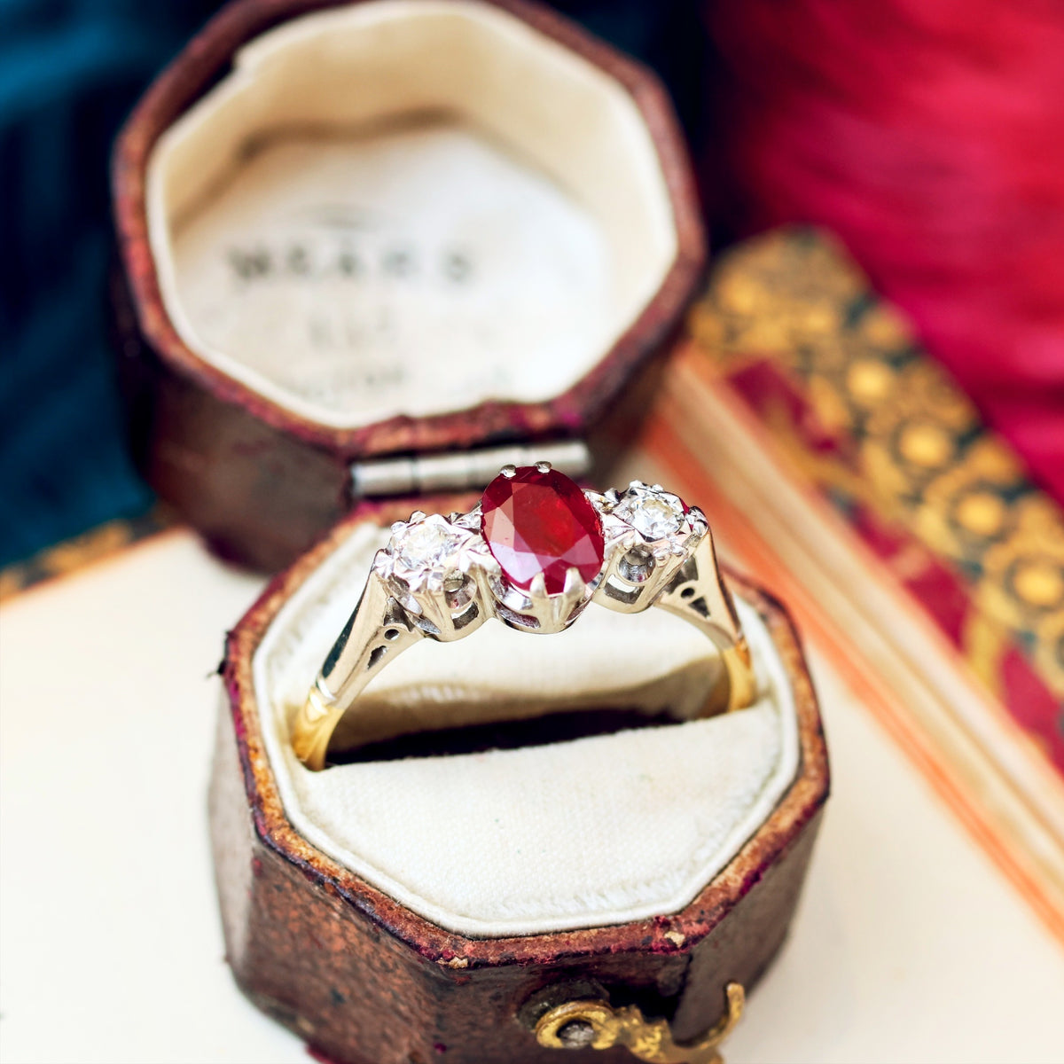 Vintage Ruby & Diamond Trilogy Engagement Ring