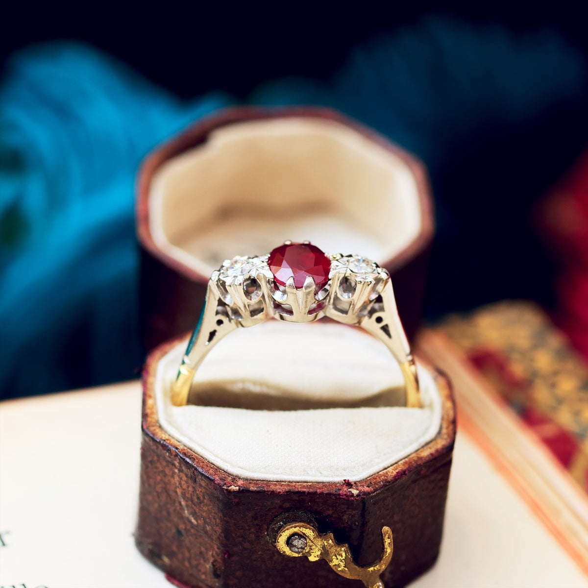 Vintage Ruby & Diamond Trilogy Engagement Ring