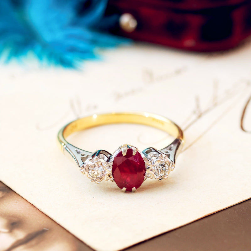18ct Gold Ruby & Diamond Trilogy Ring