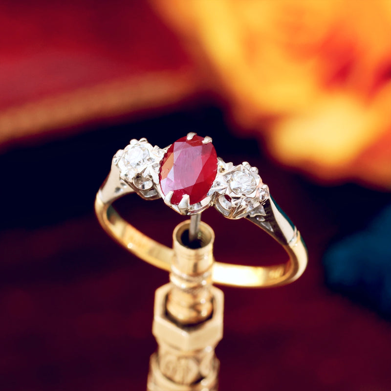 Vintage Ruby & Diamond Trilogy Engagement Ring