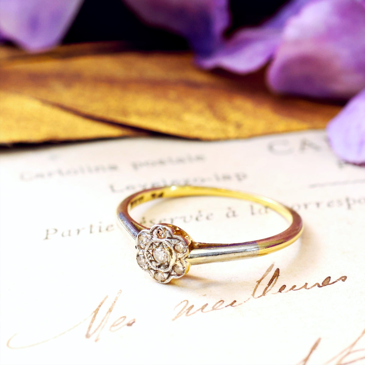 Sweetheart Little Vintage Diamond Daisy Ring