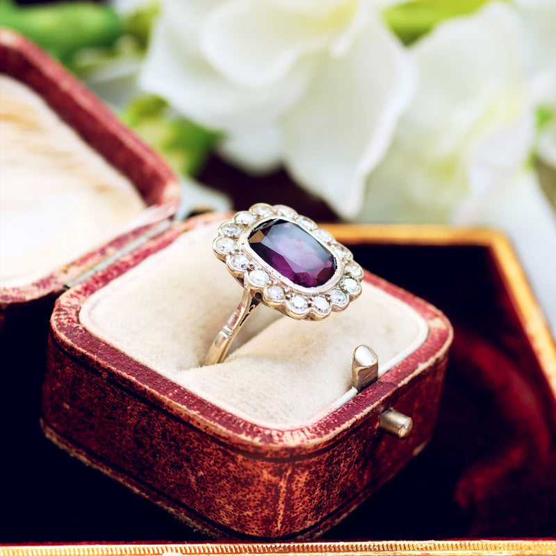 Finest Vintage Amethyst & Diamond Cluster Dress Ring