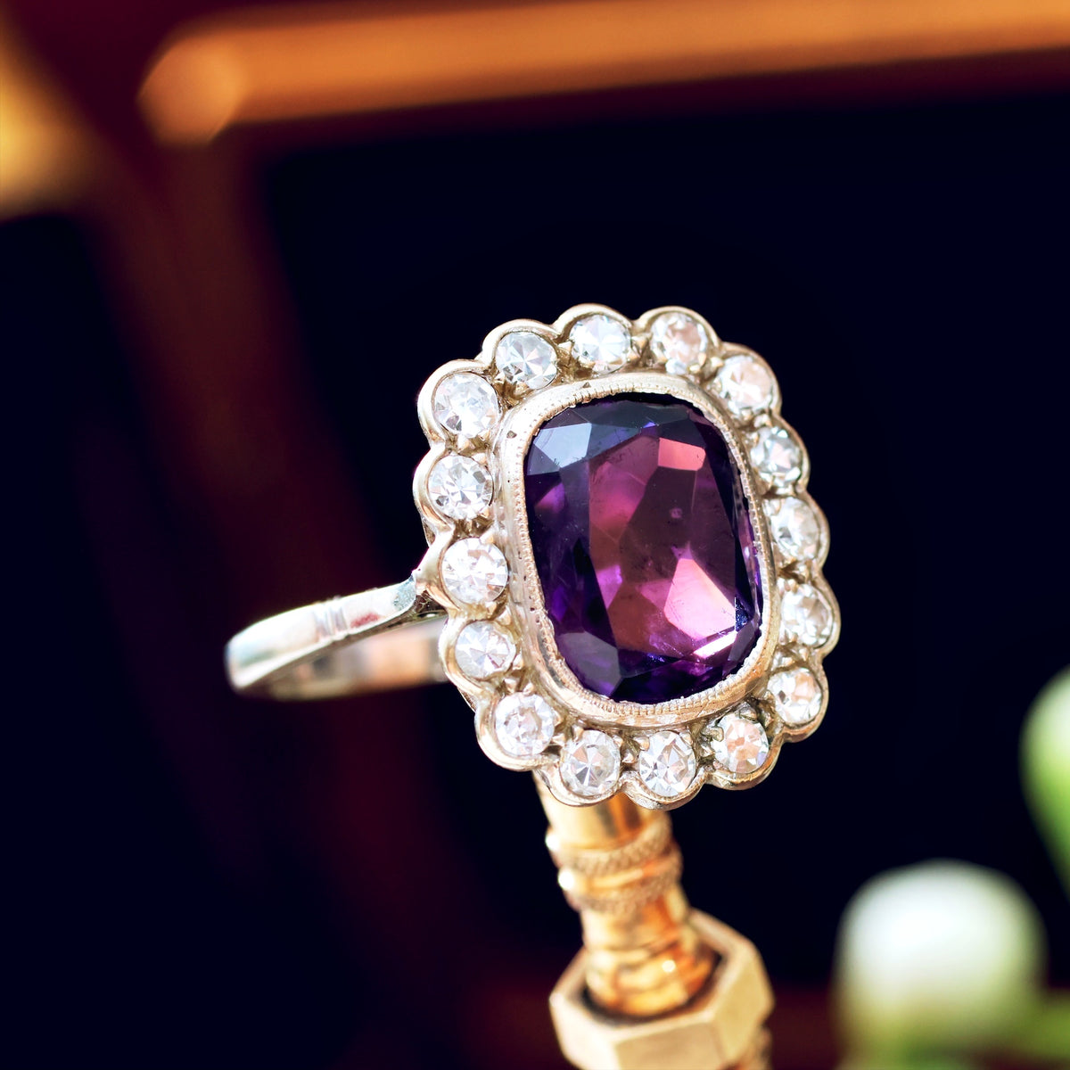 Finest Vintage Amethyst & Diamond Cluster Dress Ring